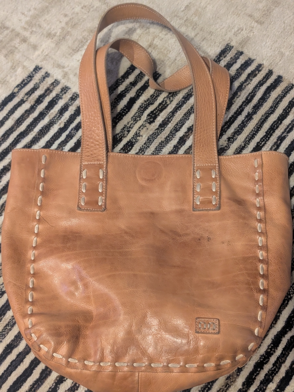 Bed Stu Rustic Tan Leather Tote with Contrast Stitching